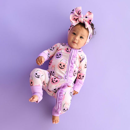 Emmy RUFFLE ZIP Bamboo Halloween Pumpkins Baby Outfit