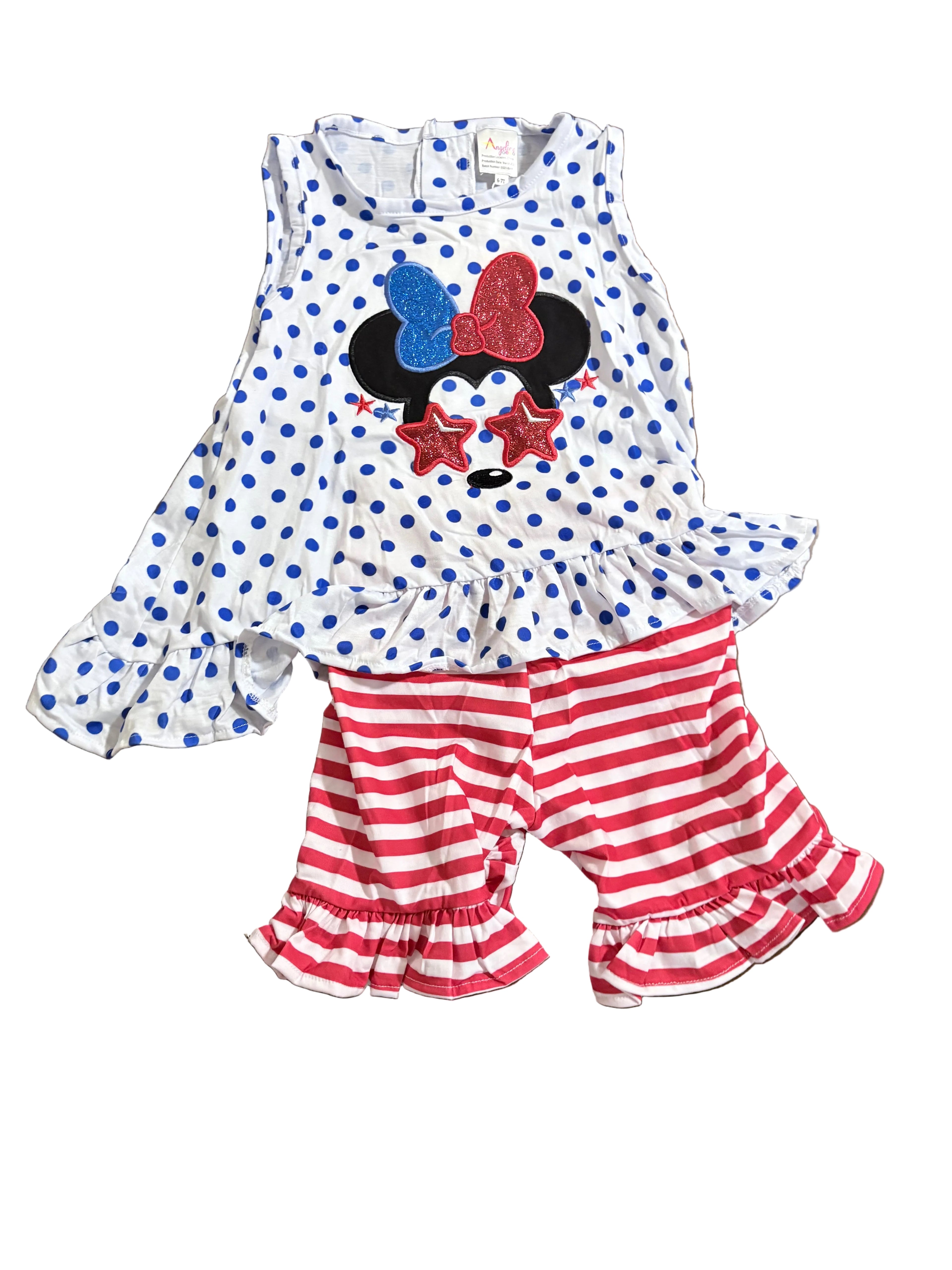 Girl mouse Red-White-Blue Polk Dot Shirt with Red-White pants