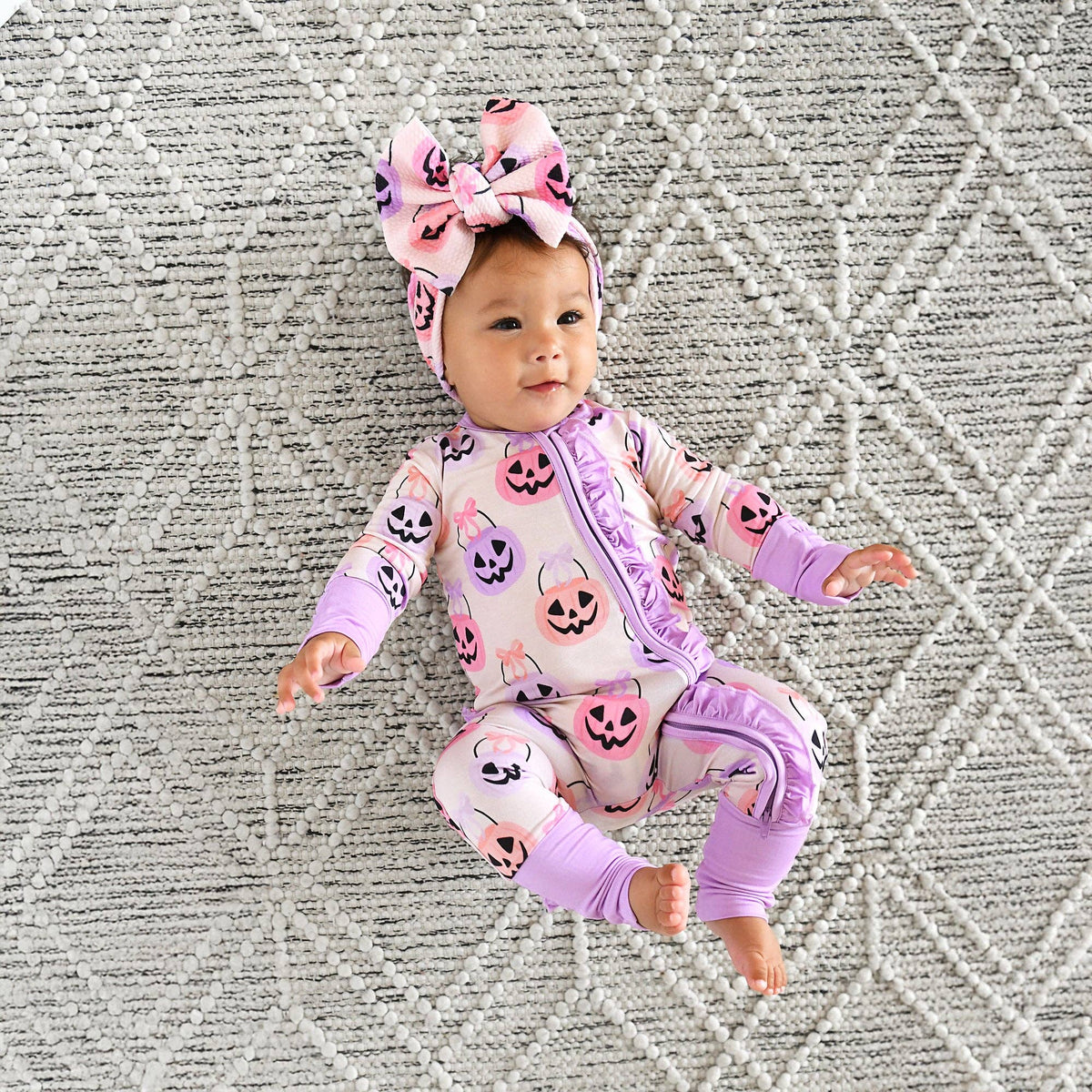 Emmy RUFFLE ZIP Bamboo Halloween Pumpkins Baby Outfit