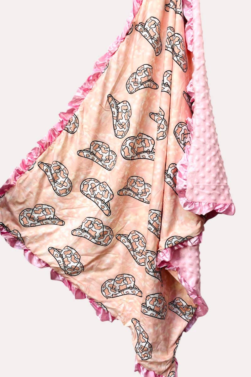Leopard & Hat print w/pink minky baby blanket