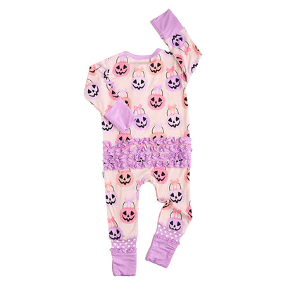 Emmy RUFFLE ZIP Bamboo Halloween Pumpkins Baby Outfit