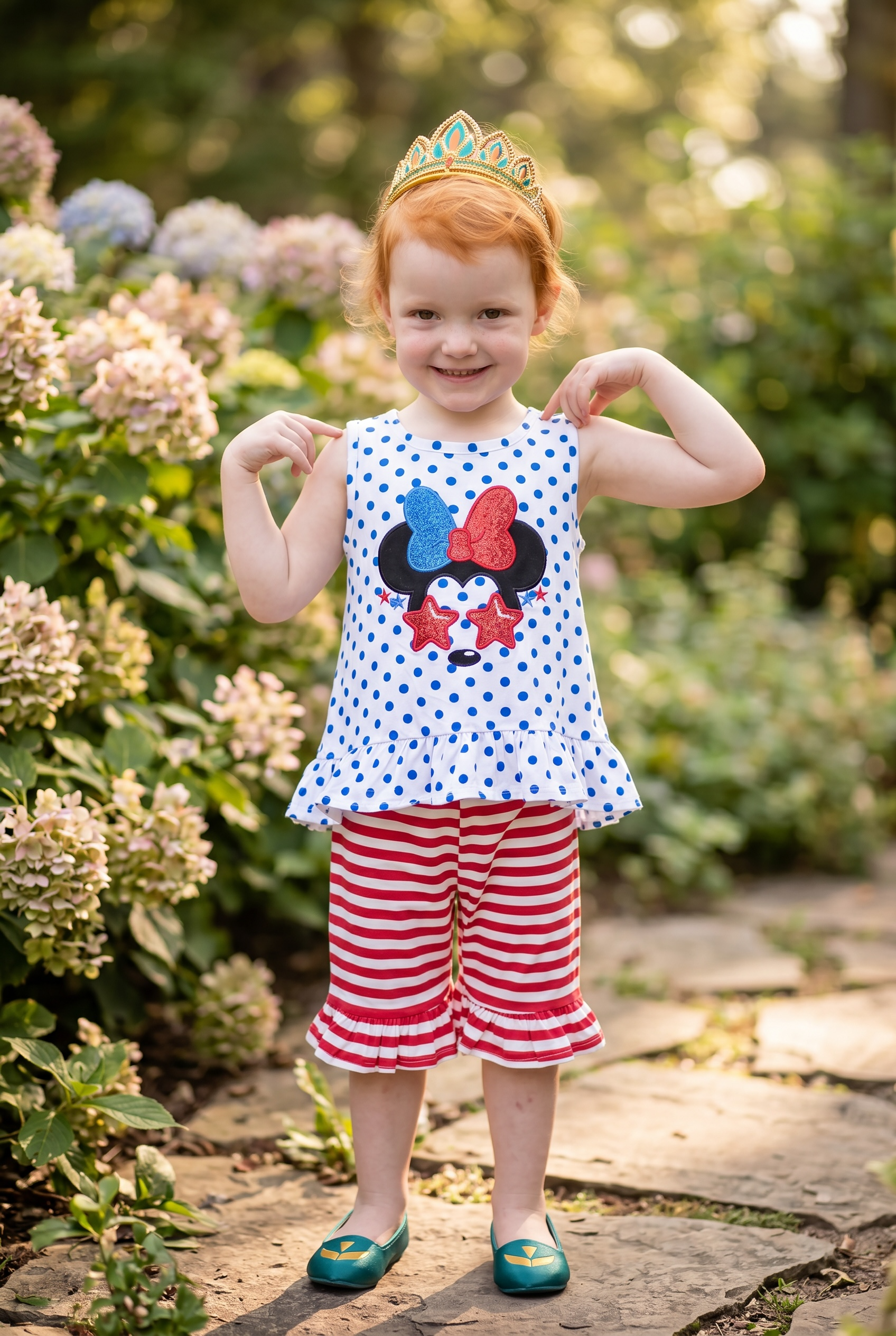 Girl mouse Red-White-Blue Polk Dot Shirt with Red-White pants
