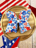 Red White & Blue Floral Classic Hair Bow | Clip or Headband