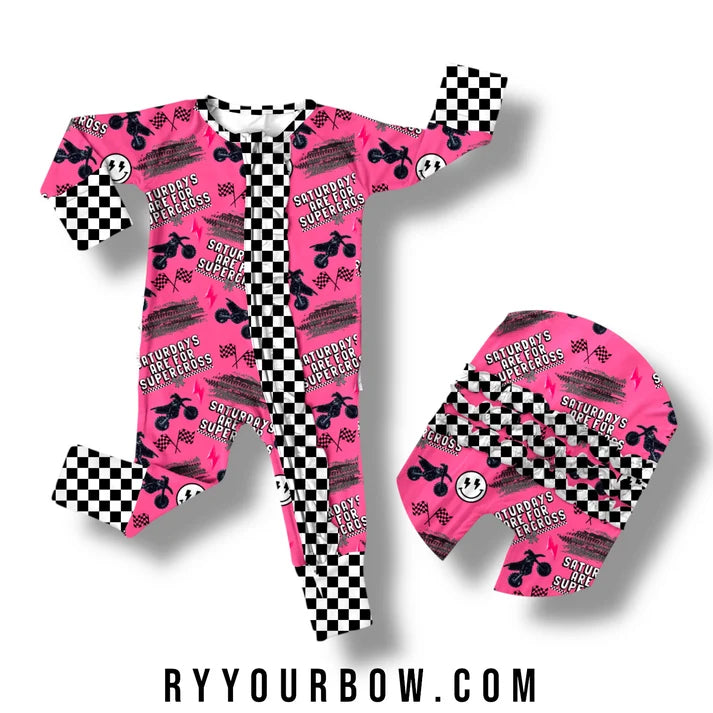 Saturday Are For super cross Pink Ruffled Zippy