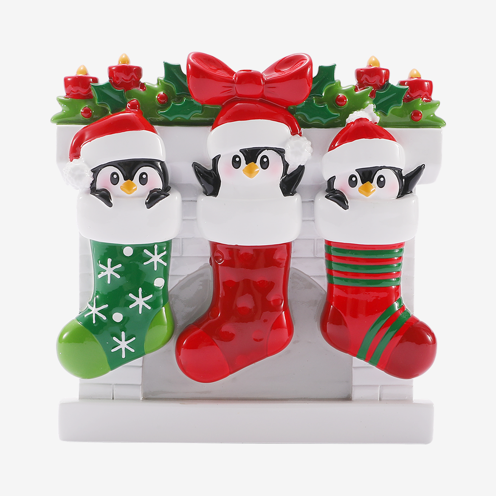 Penguin Family in Stockings Ornament