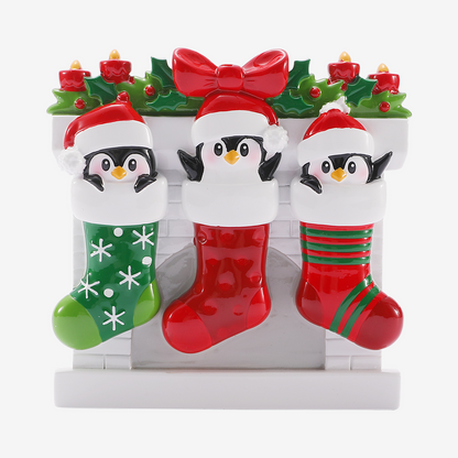 Penguin Family in Stockings Ornament