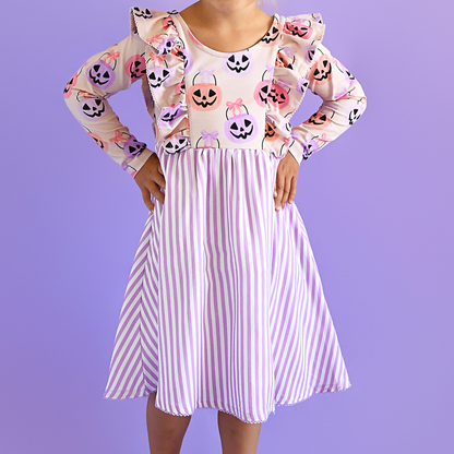 Emmy RUFFLE LONG SLEEVE DRESS Halloween Pumpkins Kids Outfit