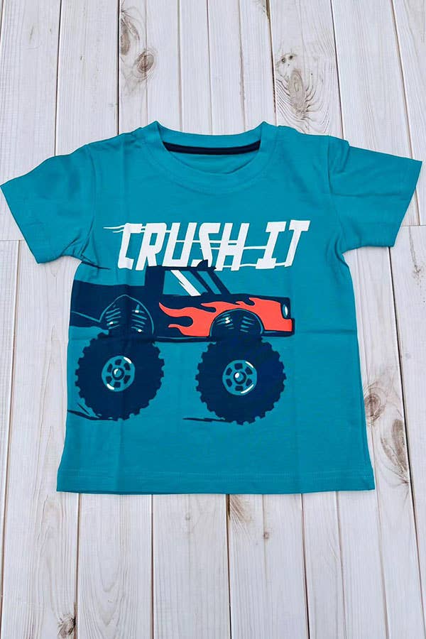 CRUSH IT & monster truck teal boy's t-shirt 2601025M