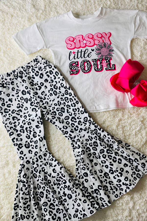 DLH2743 leopard printed denim bell bottom girls jeans