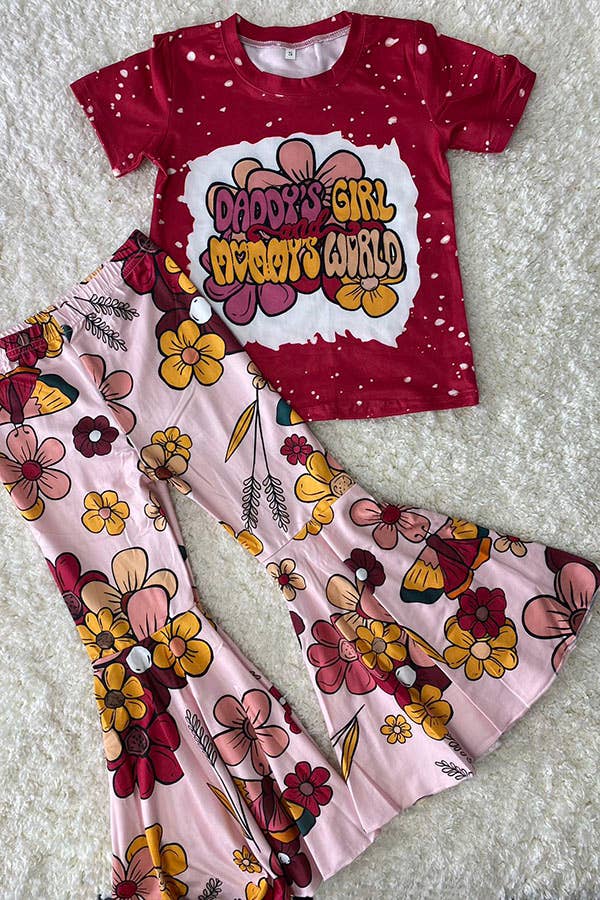 DLH2631 Floral print print top bell bottom 2pc girls sets