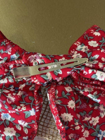 Red Floral Hand Tied Bow