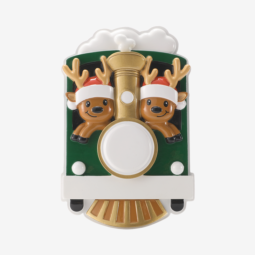 Reindeer Family on Train Ornament