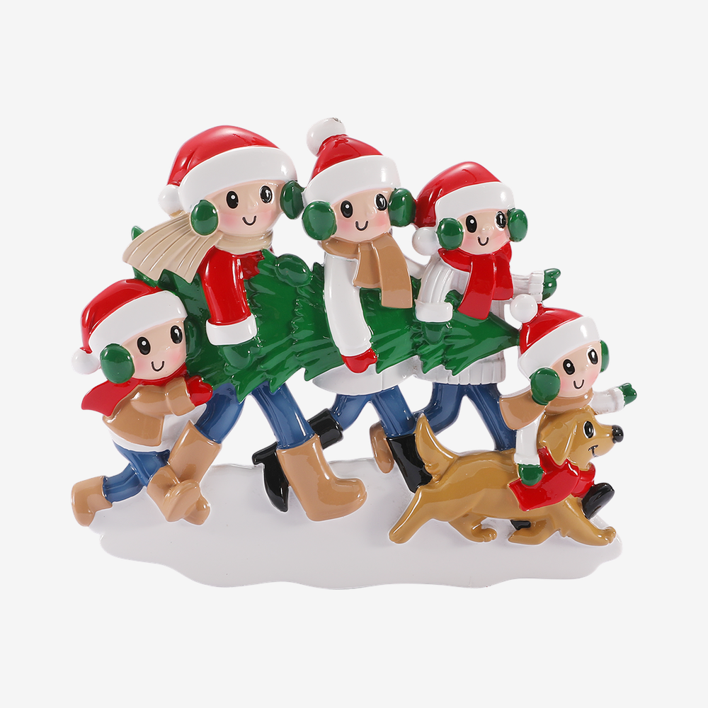 Family with Christmas Tree and Dog Ornament