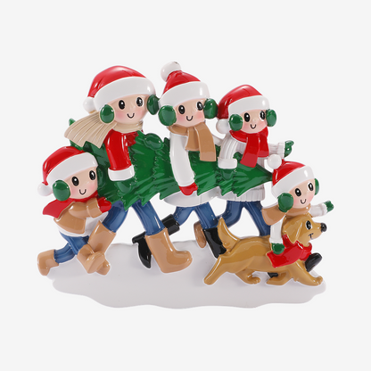 Family with Christmas Tree and Dog Ornament