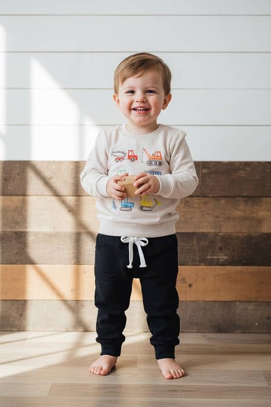 Tractor printed top black pant 2pc baby boy set 250939M
