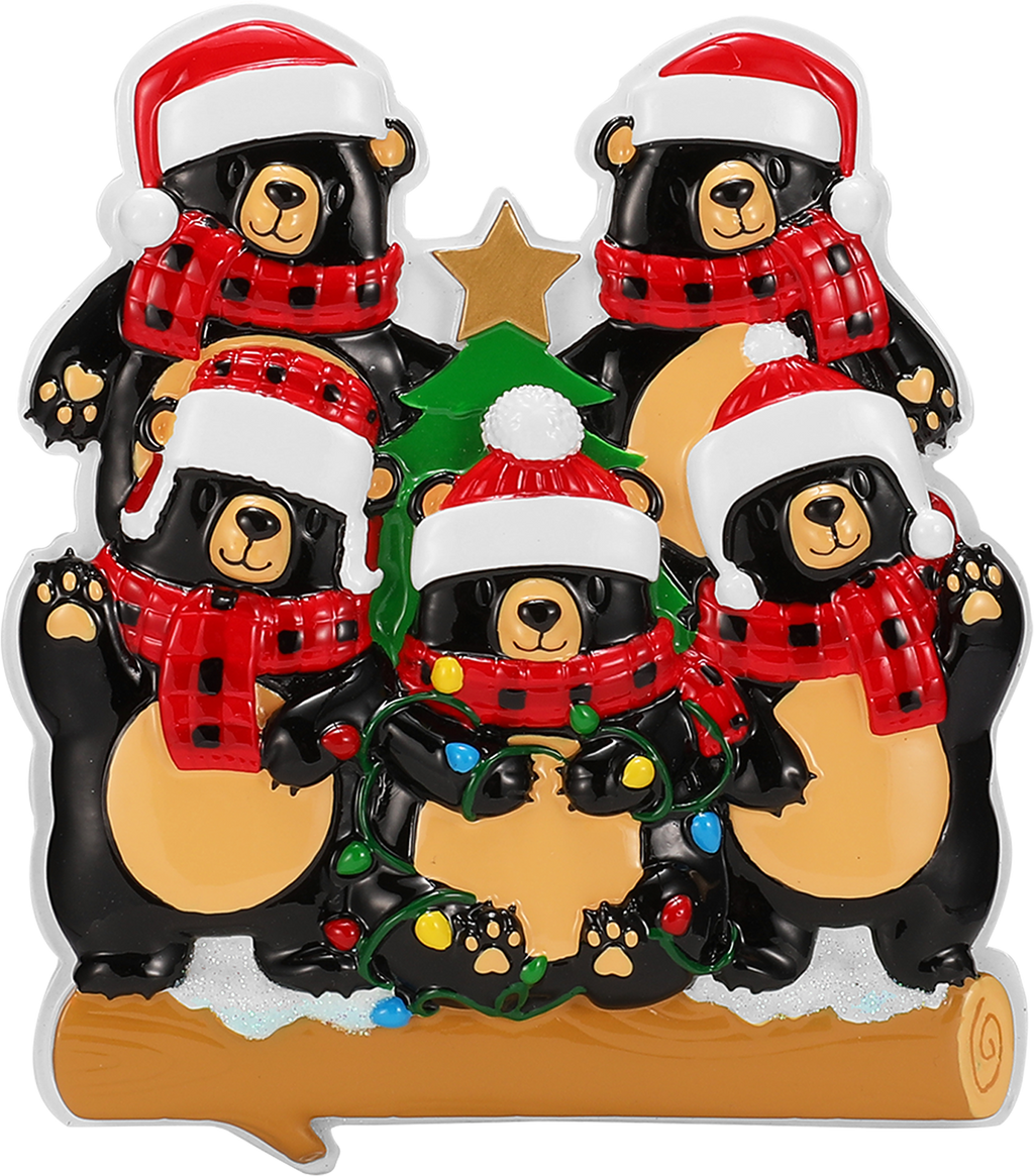 Bear Family in Scarves & Santa Hats Personalized Ornament