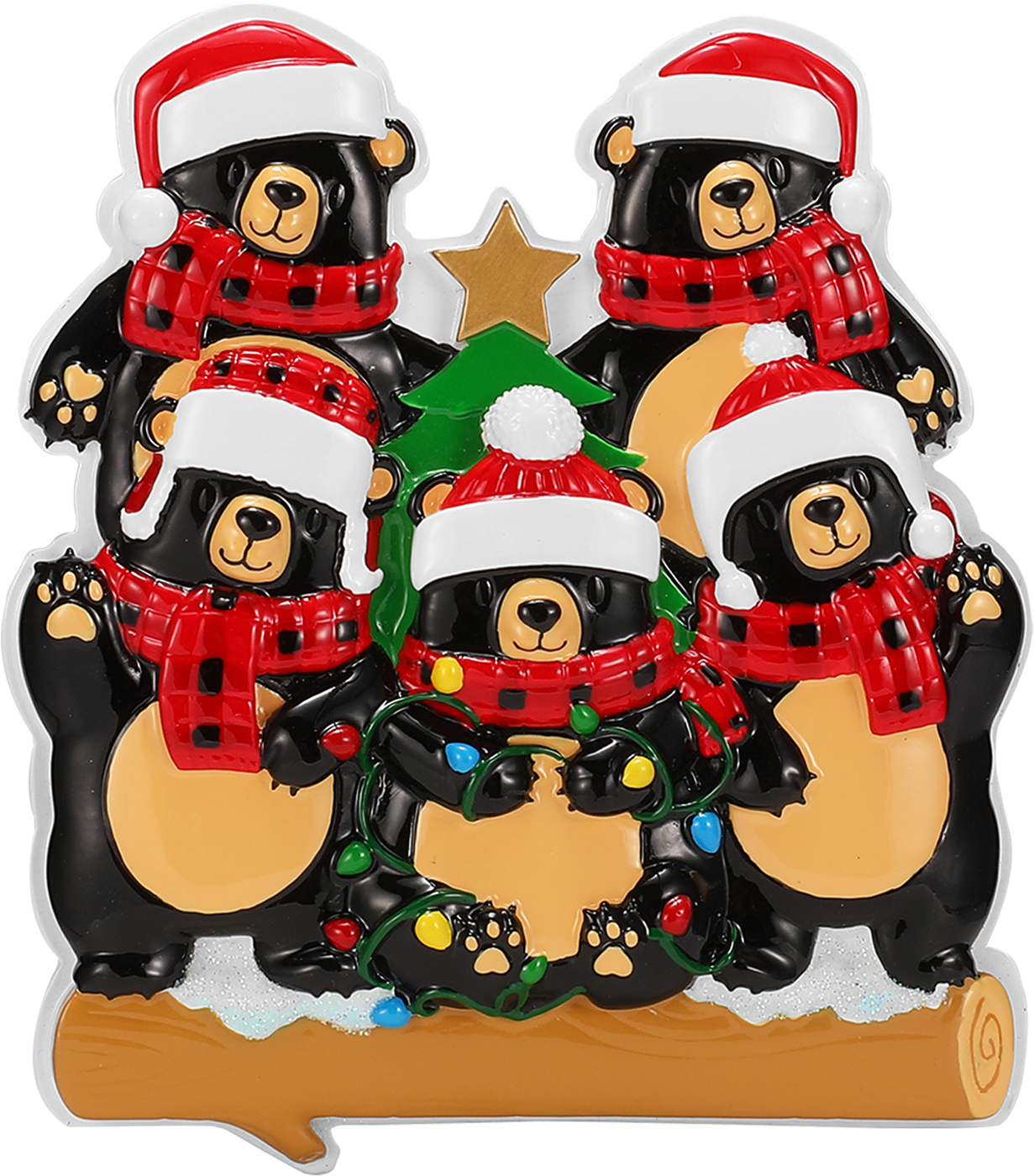 Bear Family in Scarves & Santa Hats Personalized Ornament