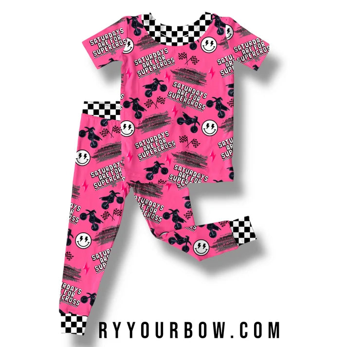 Saturday Are For super cross Pink Short Sleeve Top + Pants