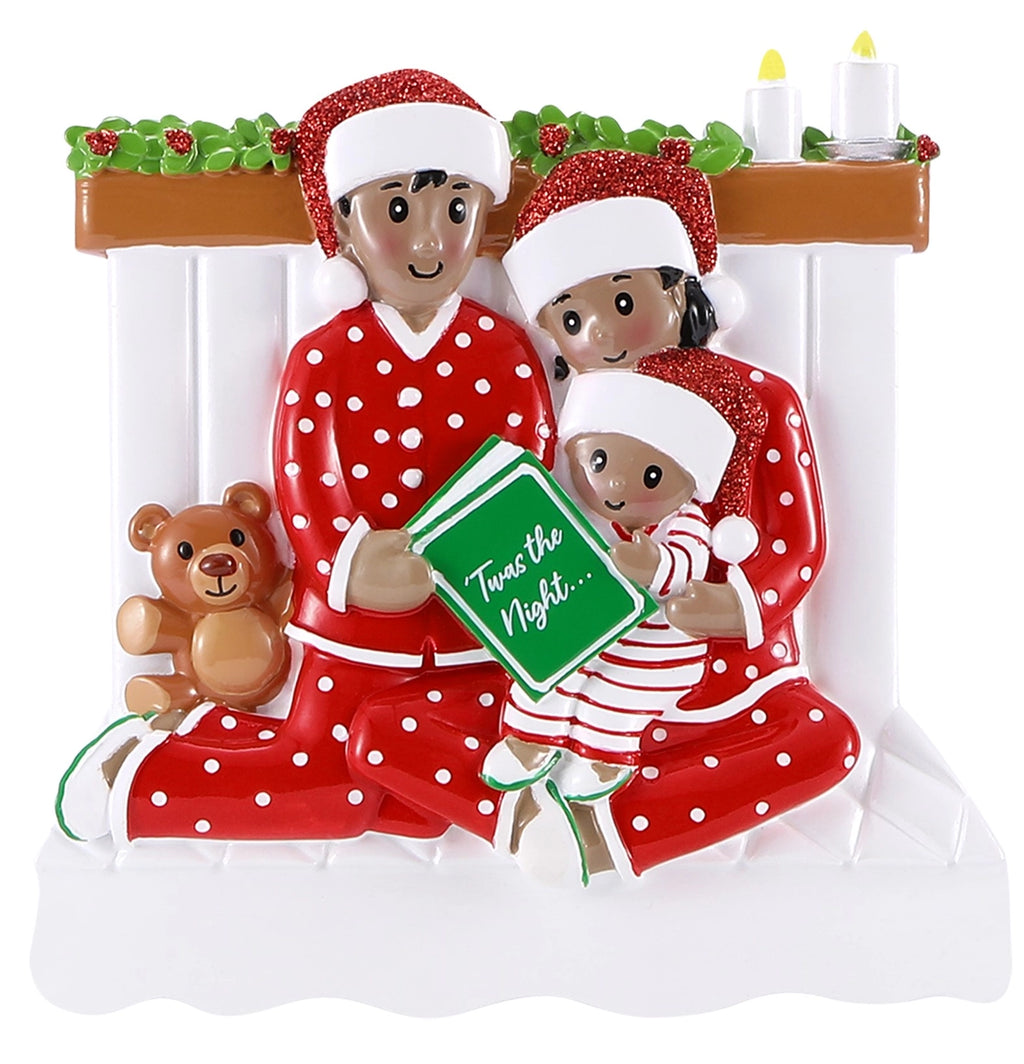 Dark Skin Family Reading in Bed Ornaments