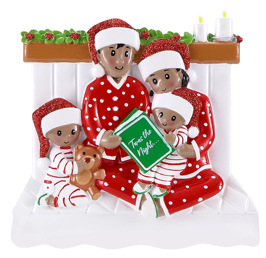 Dark Skin Family Reading in Bed Ornaments