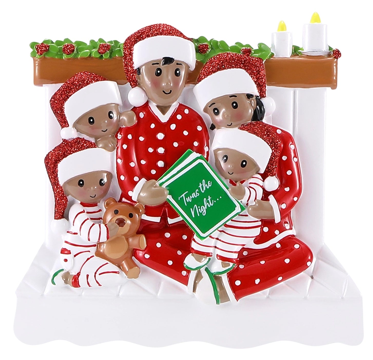 Dark Skin Family Reading in Bed Ornaments