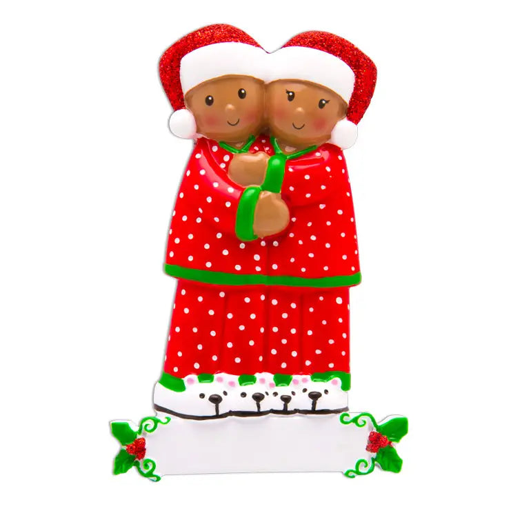 Dark Skin Pajama Family Ornaments