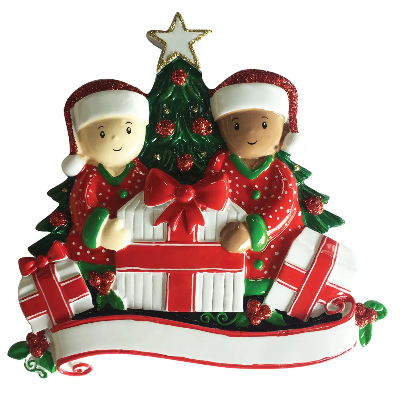 Interracial Family Opening Presents Ornament