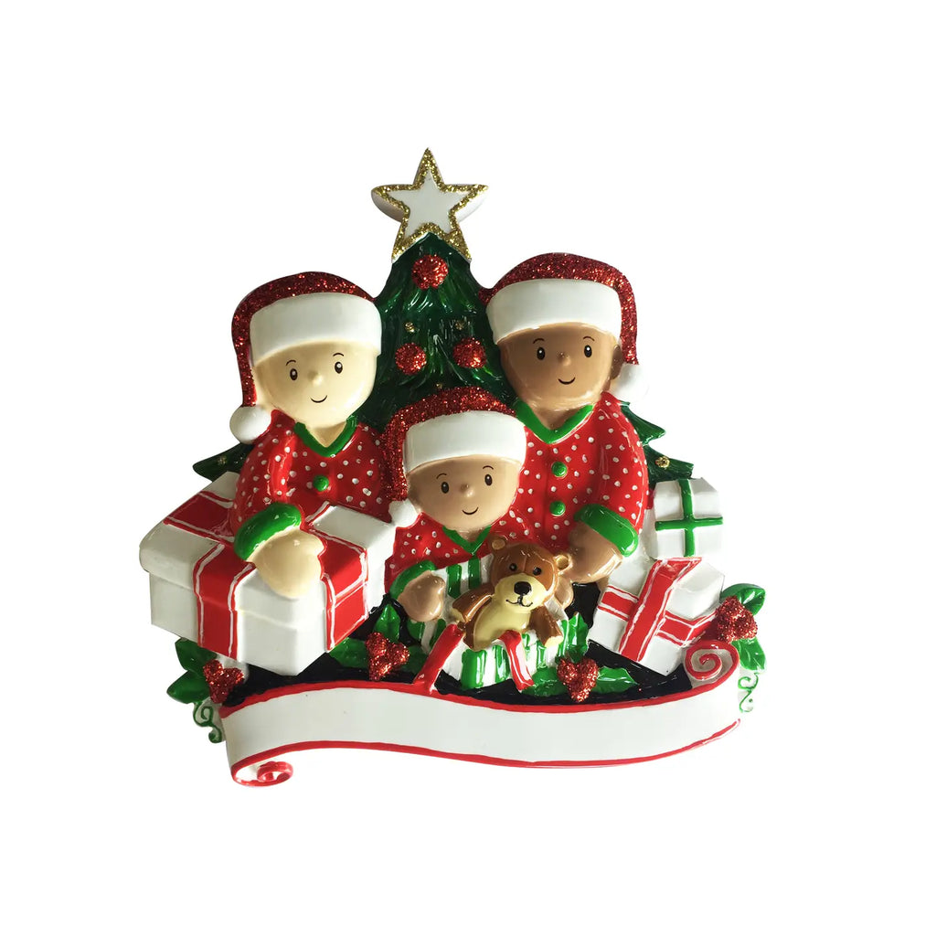 Interracial Family Opening Presents Ornament
