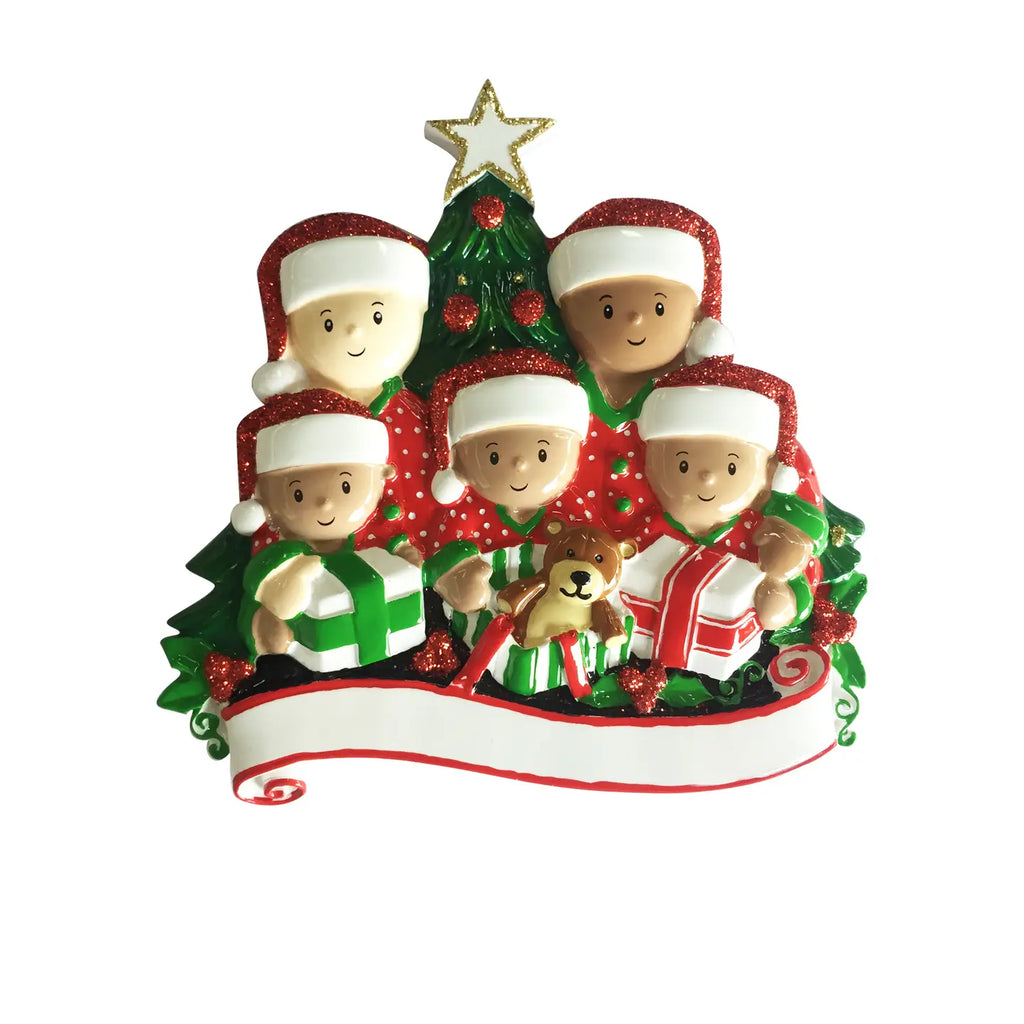 Interracial Family Opening Presents Ornament