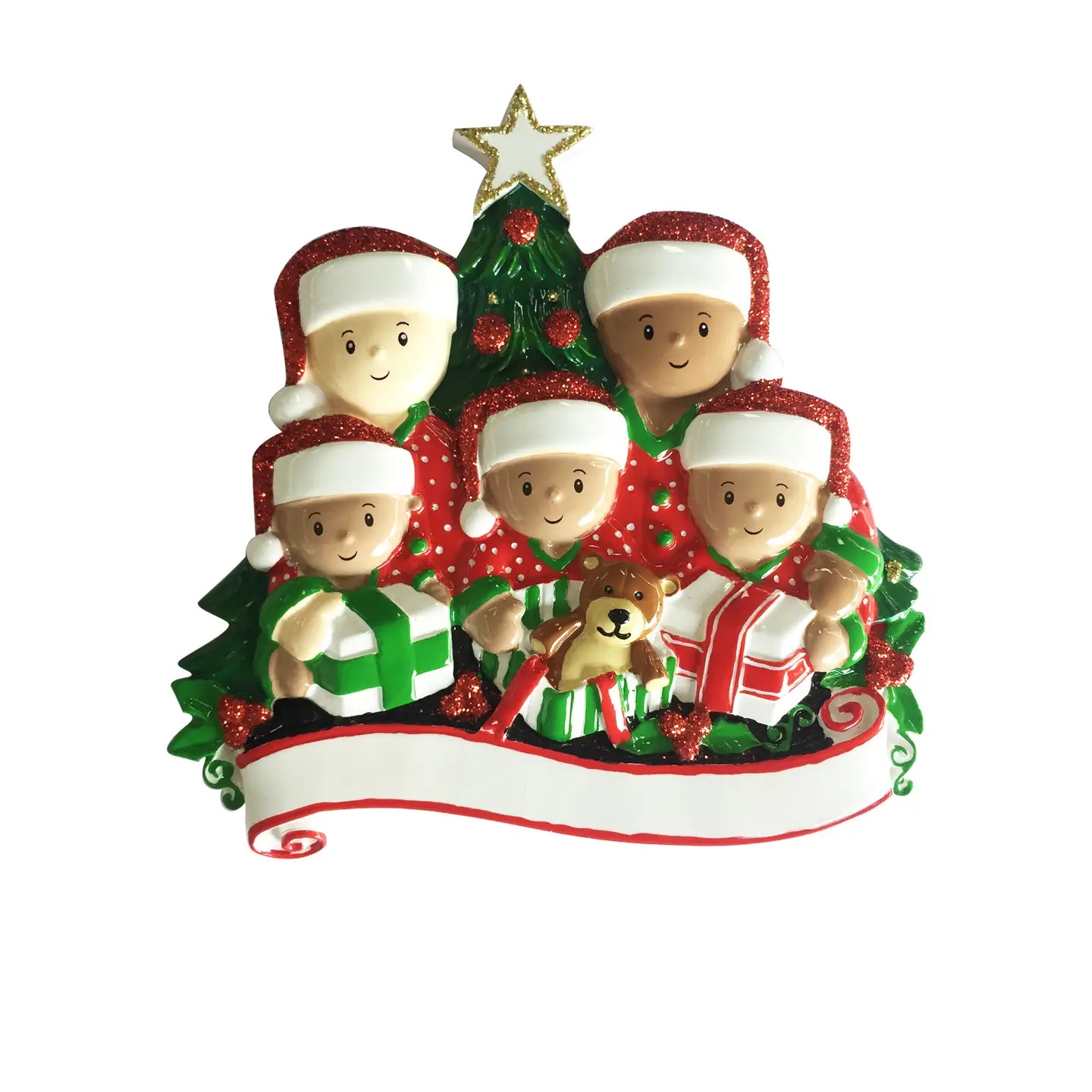 Interracial Family Opening Presents Ornament