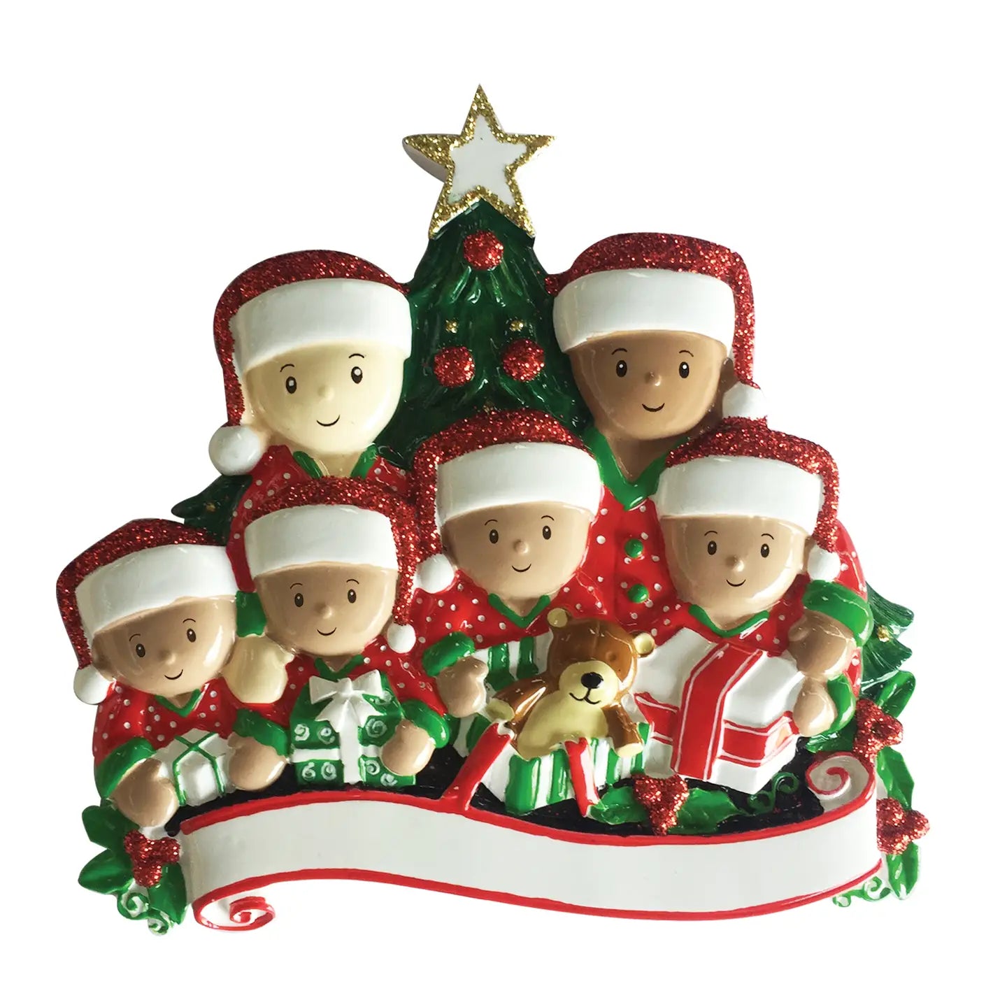 Interracial Family Opening Presents Ornament