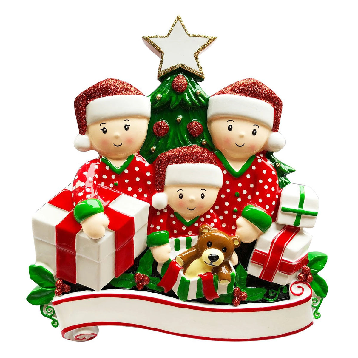 Light Skin Family Opening Presents Table Topper