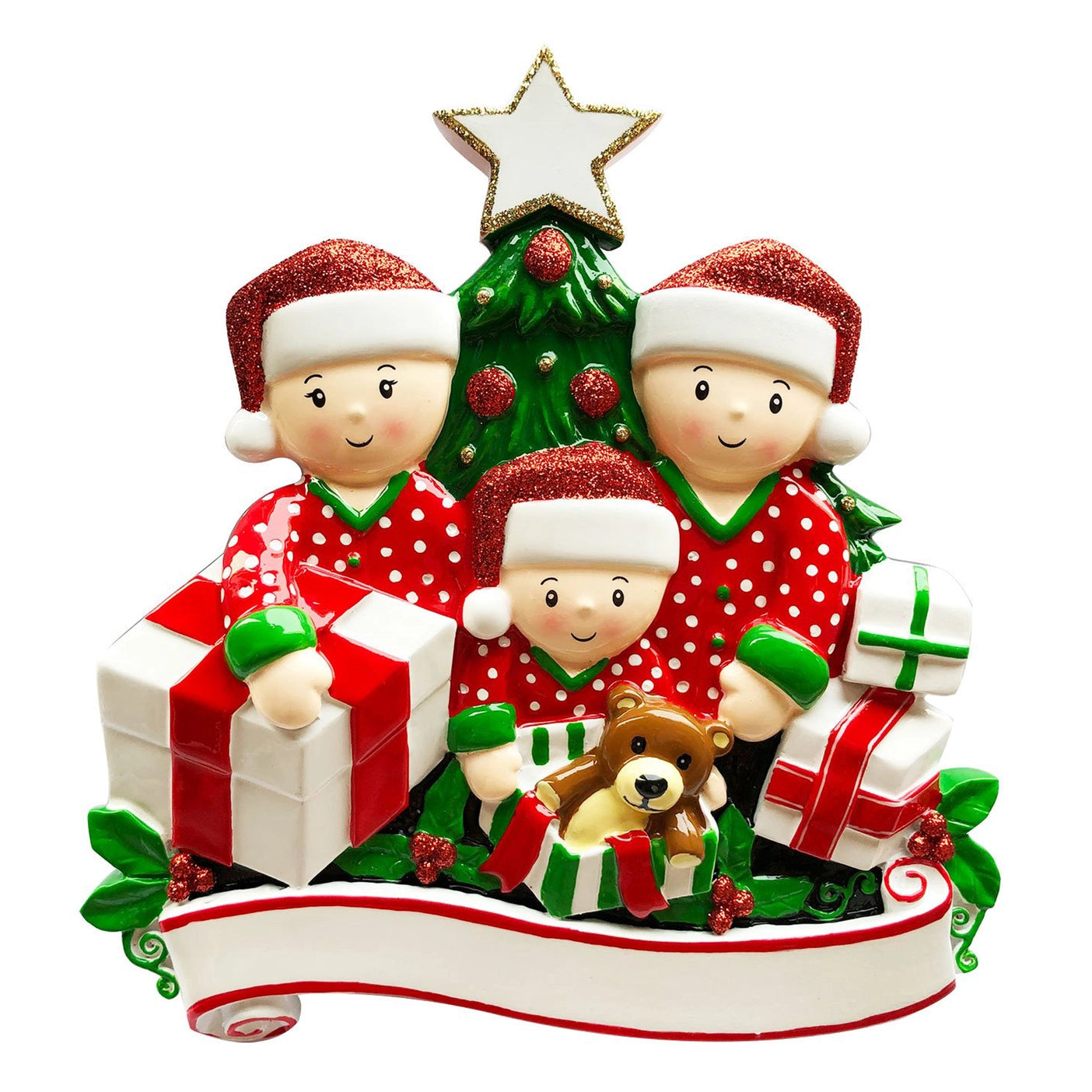 Light Skin Family Opening Presents Table Topper