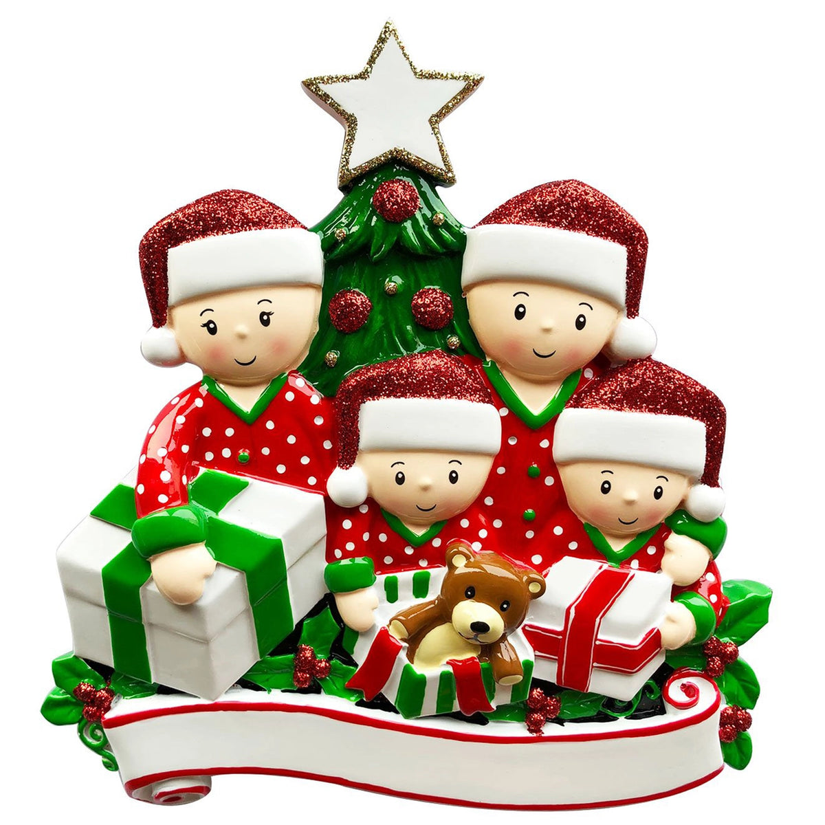 Light Skin Family Opening Presents Table Topper