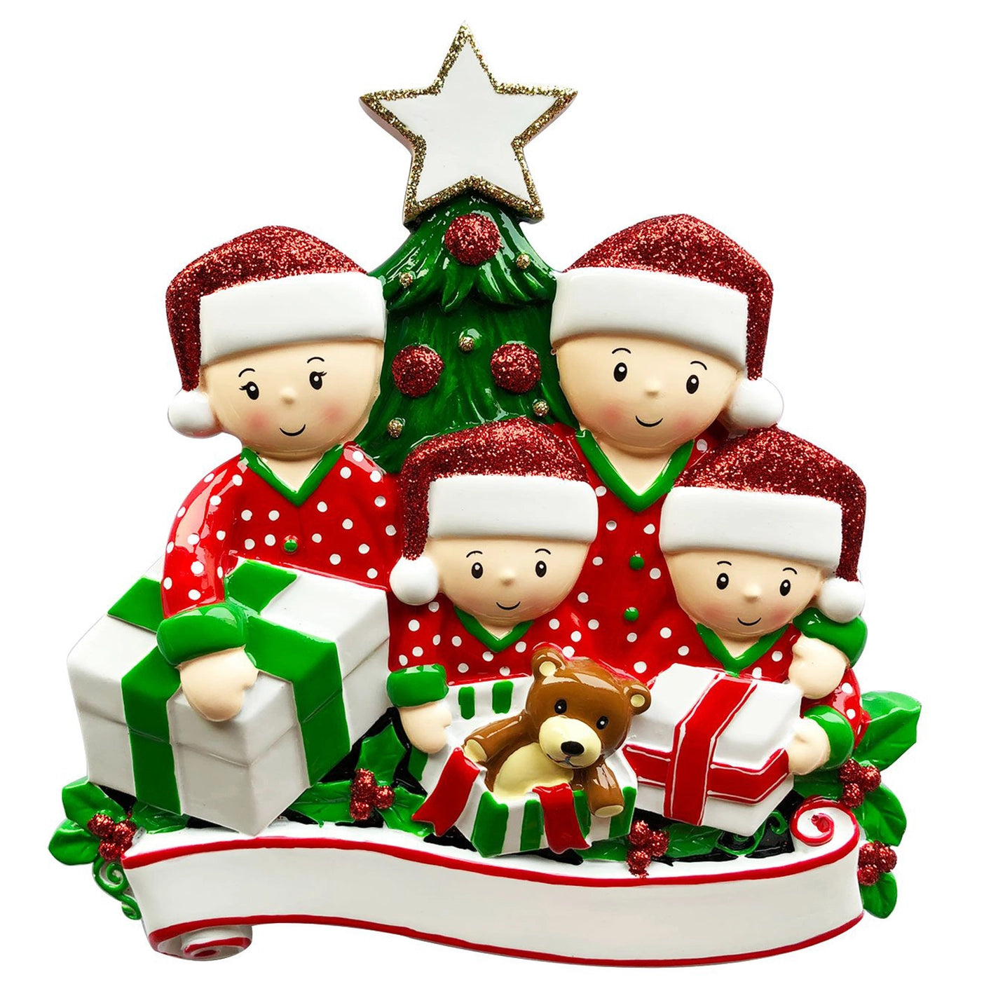 Light Skin Family Opening Presents Table Topper