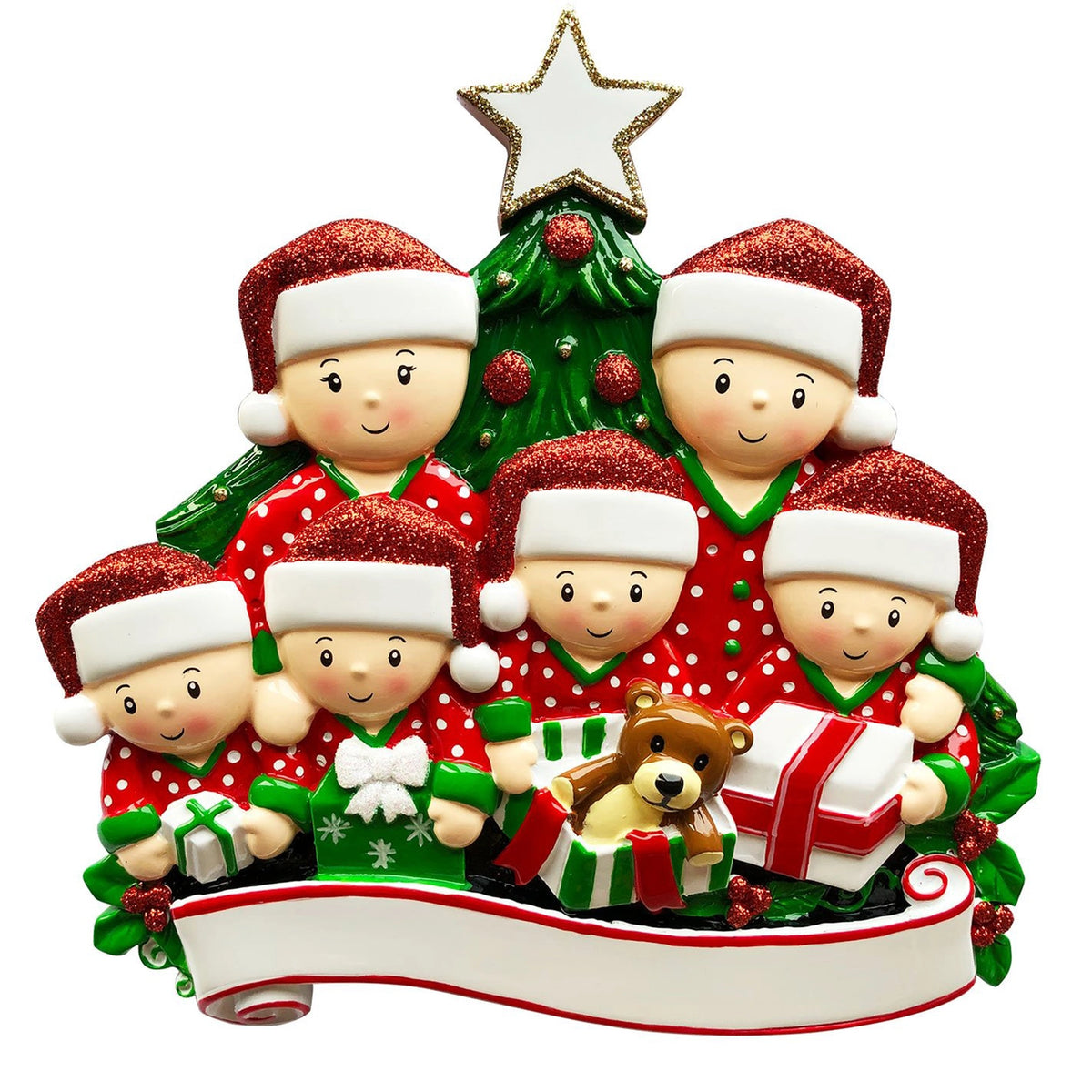 Light Skin Family Opening Presents Table Topper