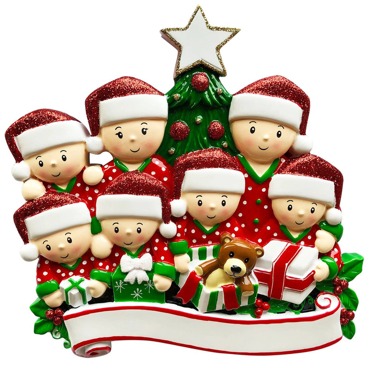 Light Skin Family Opening Presents Table Topper
