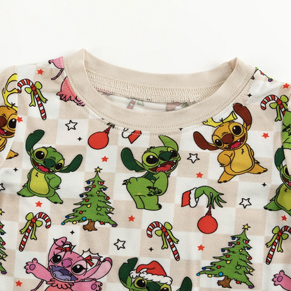 Christmas Stitch Friend Checkerboard Kids 2 Piece Pj Set