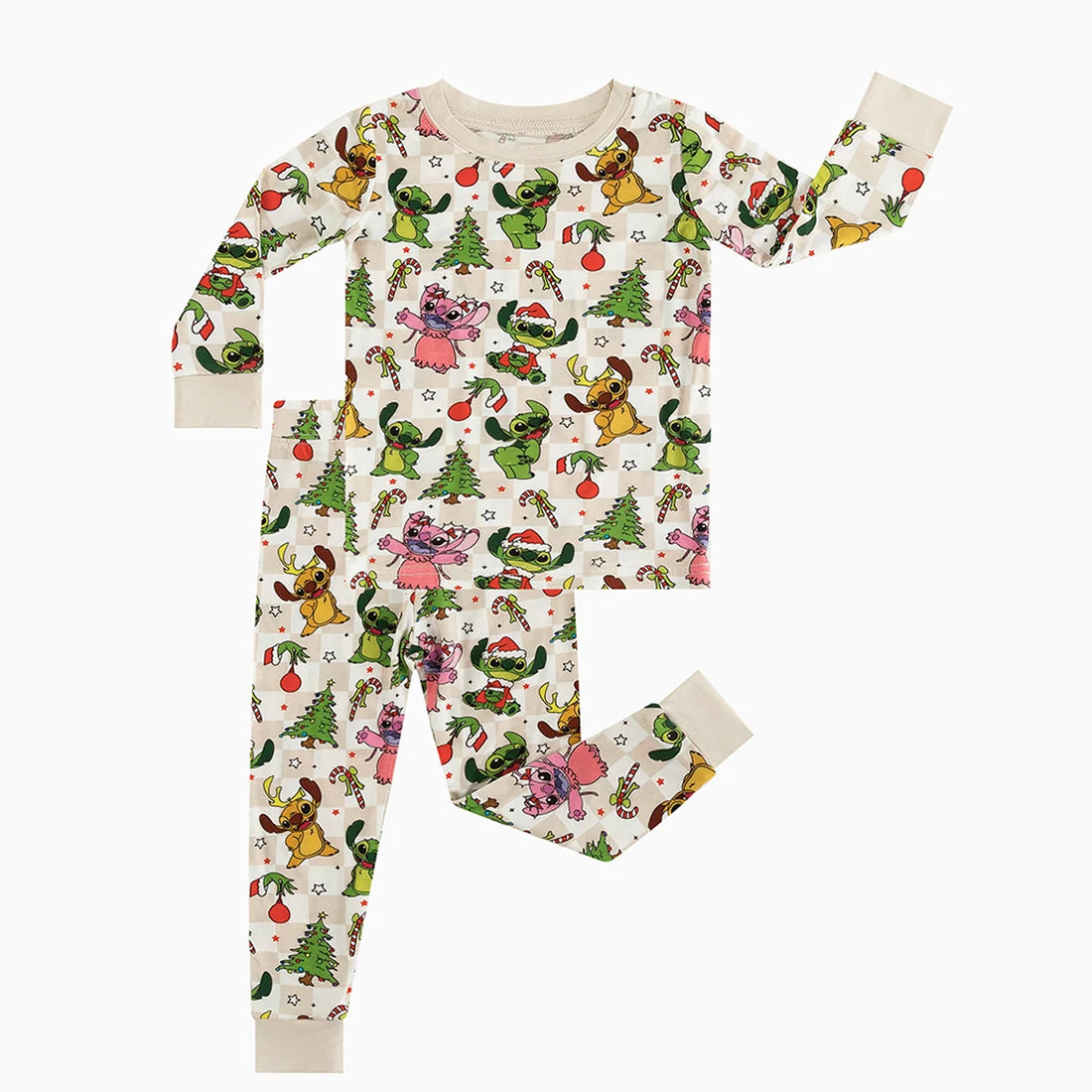 Christmas Stitch Friend Checkerboard Kids 2 Piece Pj Set