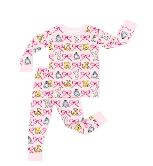 Sunny Bear and Pig Friends Bow Kids Two-Piece Pajama Set