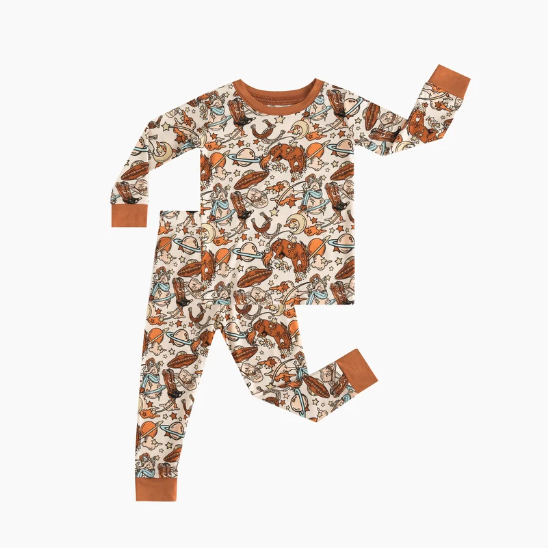 Brown Bull Head Print Bamboo Two-Piece Set