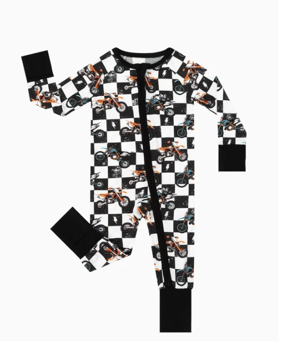 Black-White Checkered Motorcycle and lightning Bamboo Zipper