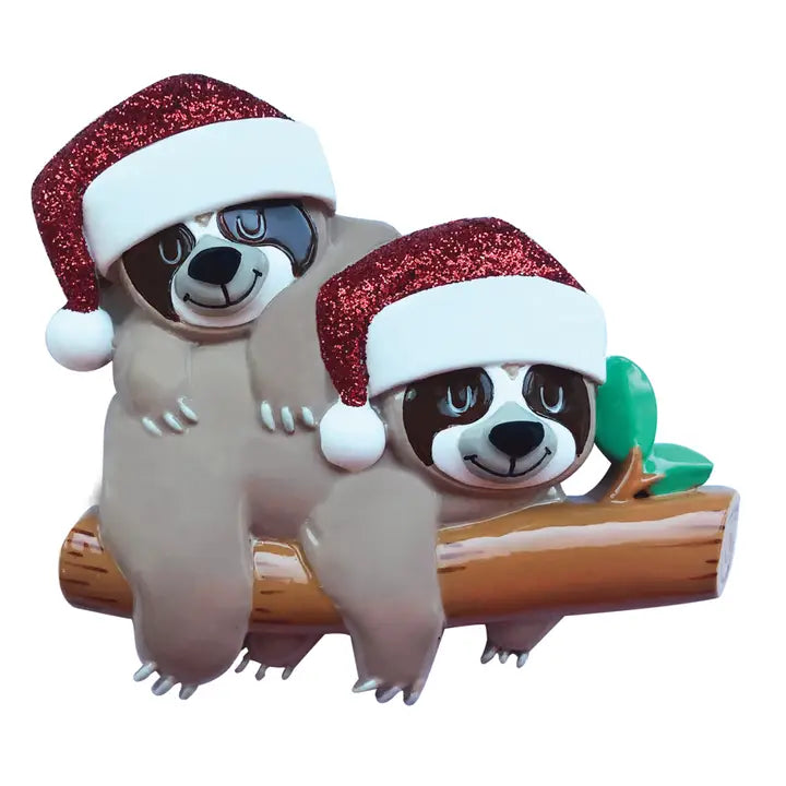 Sloth Family on Tree Branch Ornaments