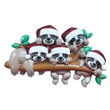 Sloth Family on Tree Branch Ornaments