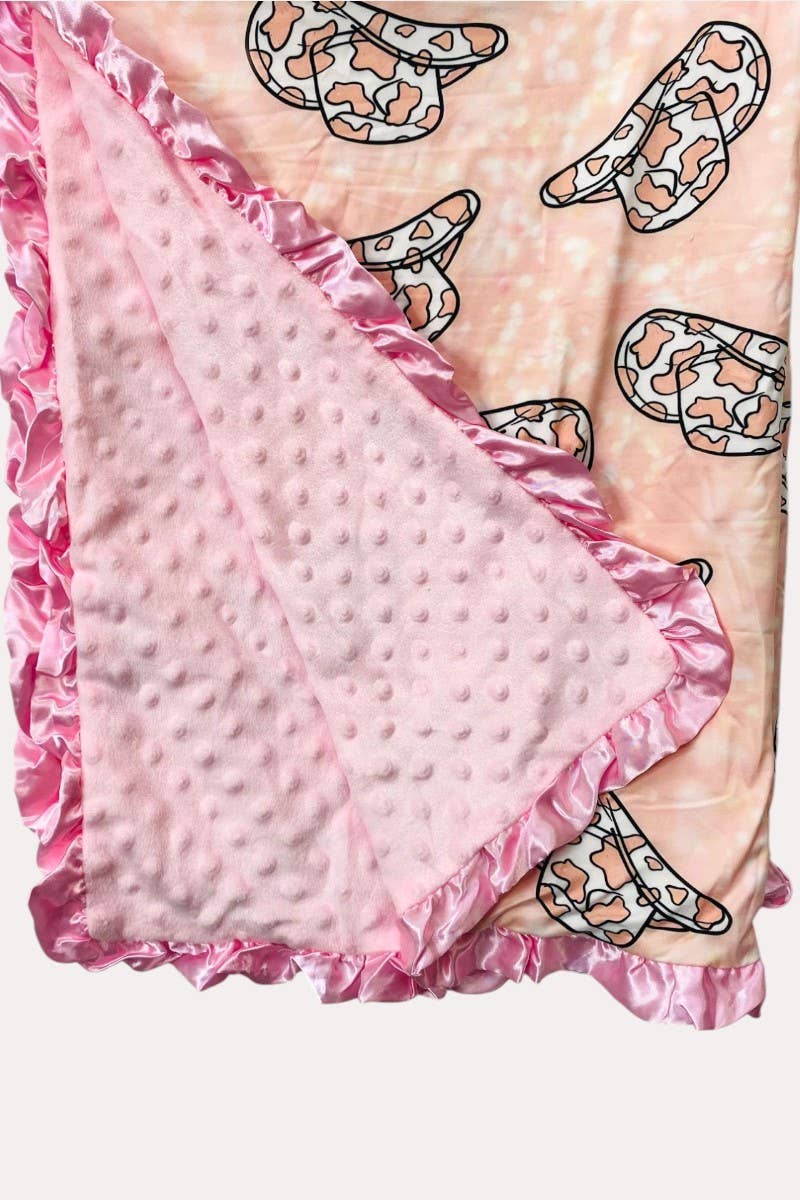 Leopard & Hat print w/pink minky baby blanket