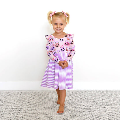 Emmy RUFFLE LONG SLEEVE DRESS Halloween Pumpkins Kids Outfit