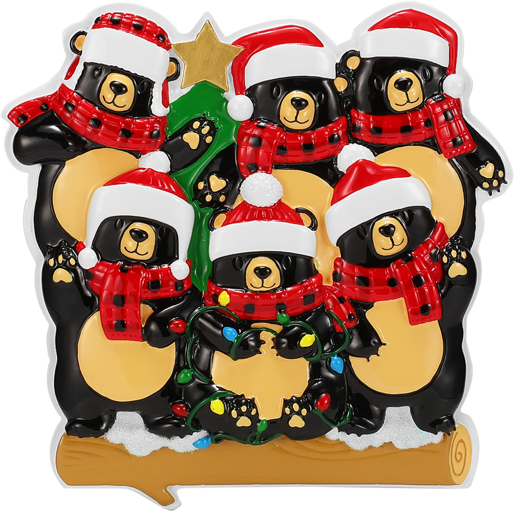 Bear Family in Scarves & Santa Hats Personalized Ornament