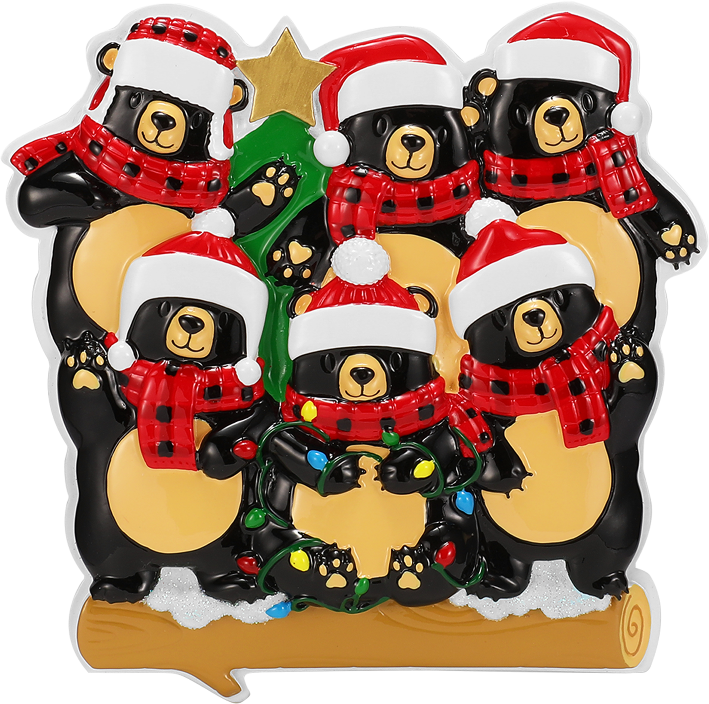 Bear Family in Scarves & Santa Hats Personalized Ornament