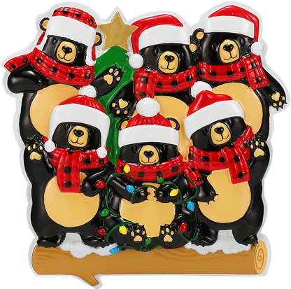 Bear Family in Scarves & Santa Hats Personalized Ornament