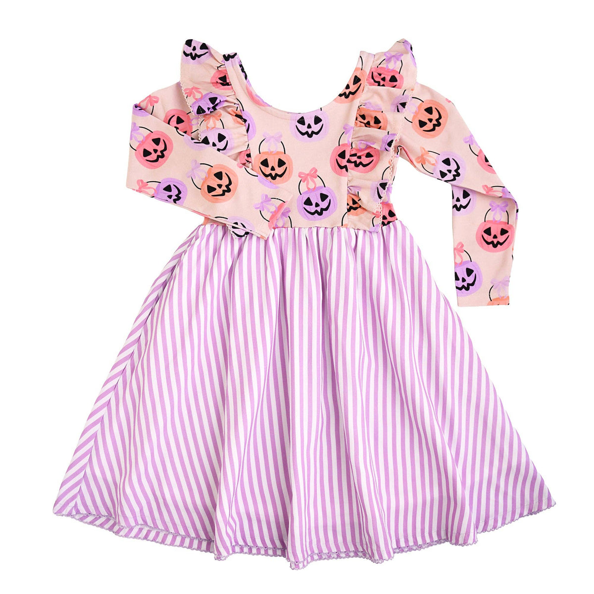 Emmy RUFFLE LONG SLEEVE DRESS Halloween Pumpkins Kids Outfit